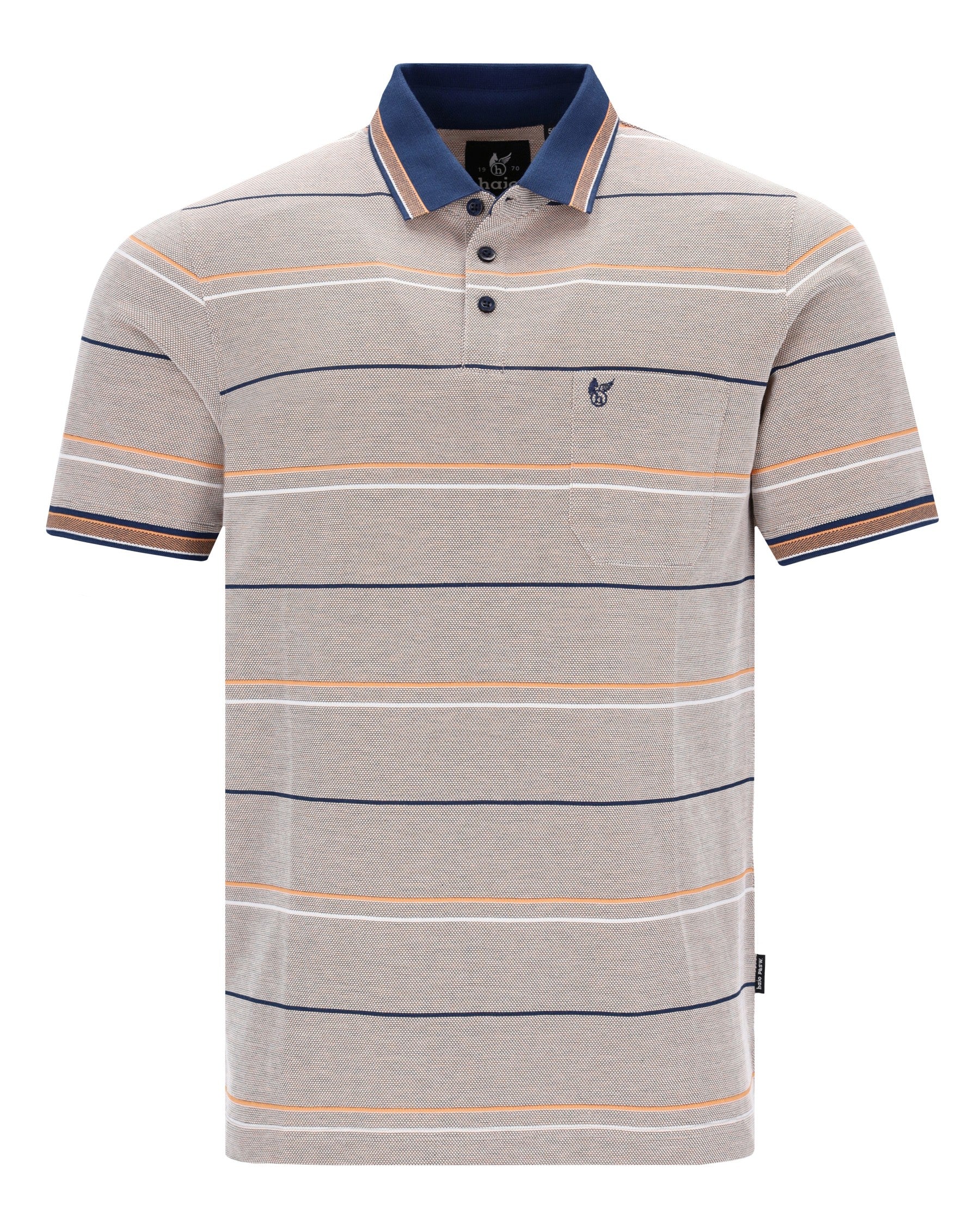 Pikee-Poloshirt in Dreitonoptik mit garngefärbtem Streifen, beige