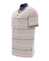 Pikee-Poloshirt in Dreitonoptik mit garngefärbtem Streifen, beige gestreift