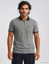 Graues jaspé garn poloshirt mit navy kragen und ärmelabschluss in stay fresh-qualität von hajo mode