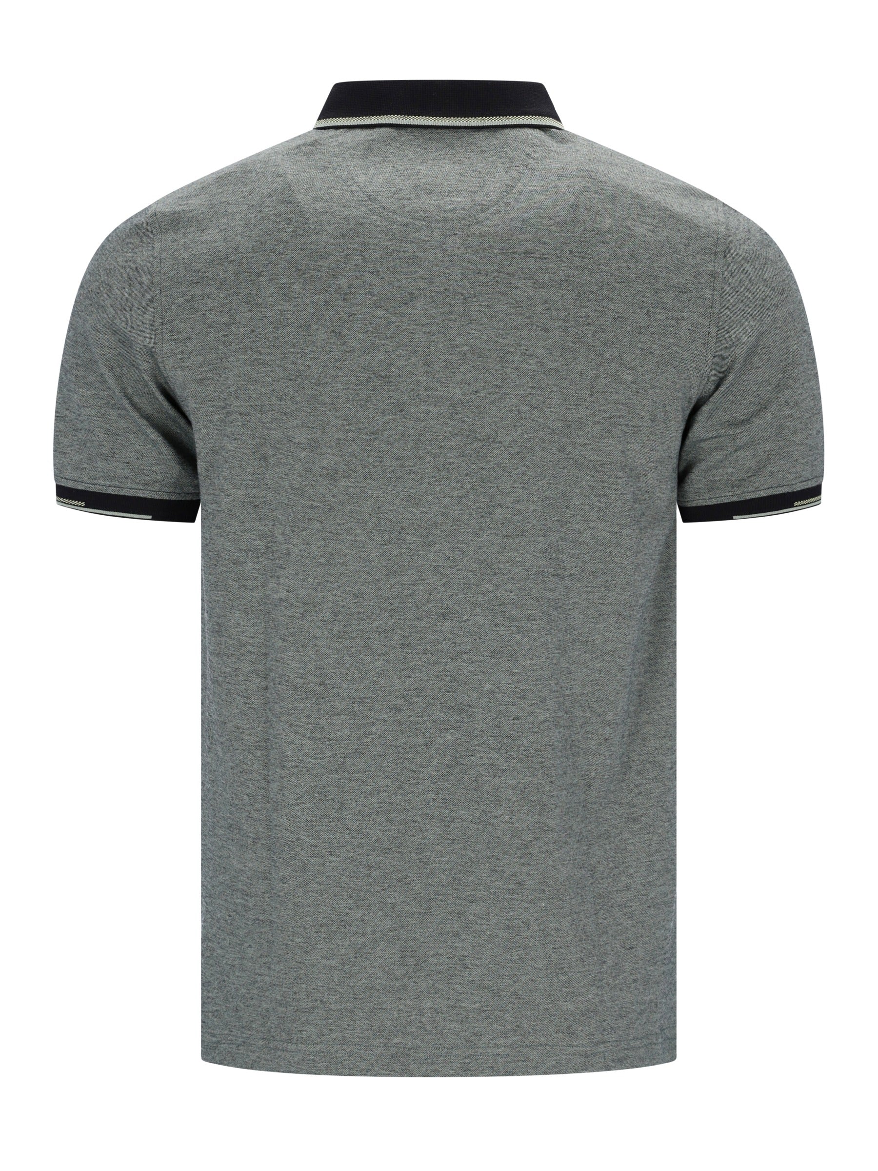 Graues Jaspé-Polohemd mit schwarzem Rippenkragen und Bündchen