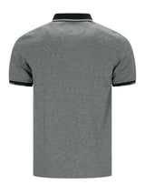 Graues Jaspé-Polohemd mit schwarzem Rippenkragen und Bündchen