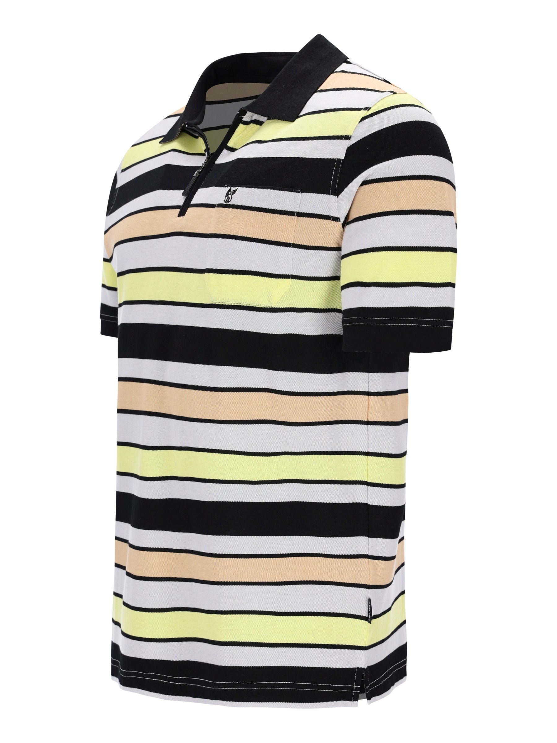 Herren Pikeepolo garngefärbt gestreift schwarz-weiß-gelb, Stay Fresh