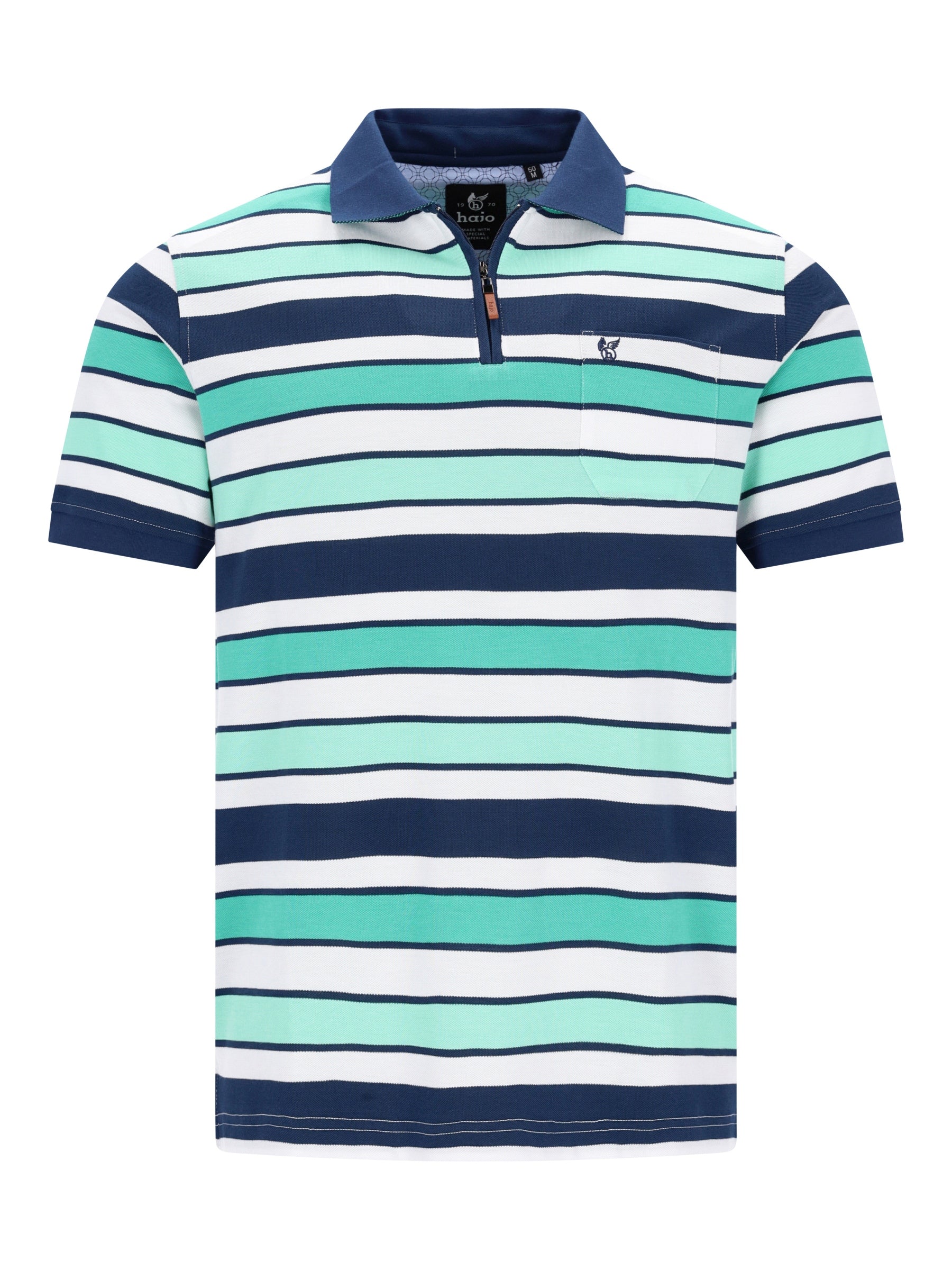 Pikeepolo garngefärbtes Streifendessin allover, navy, weiß, mint, stay fresh