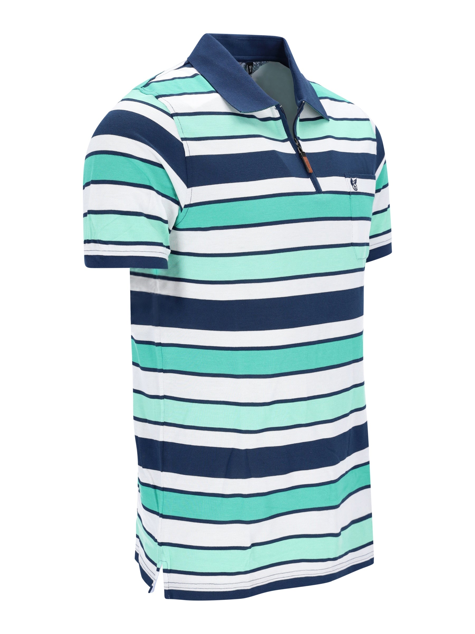 Herren Pikeepolo garngefärbt gestreift navy, weiß, mint, dunkelblauer Kragen