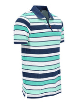 Herren Pikeepolo garngefärbt gestreift navy, weiß, mint, dunkelblauer Kragen