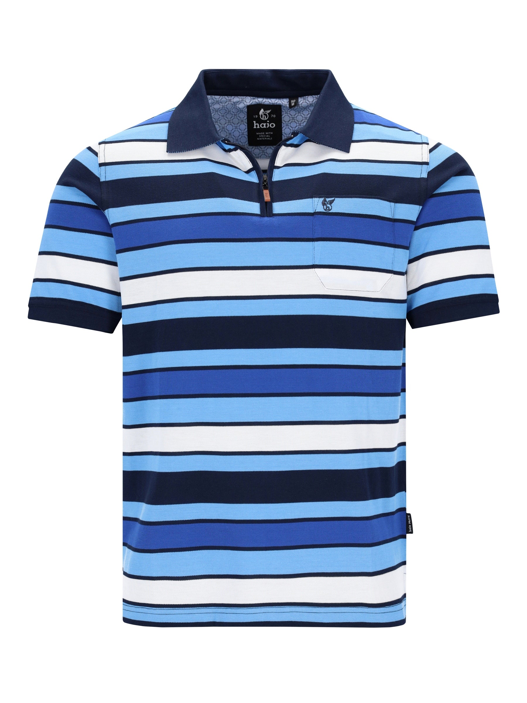 Pikeepolo in garngefärbtem Streifendessin allover, blau-weiß, navy Kragen