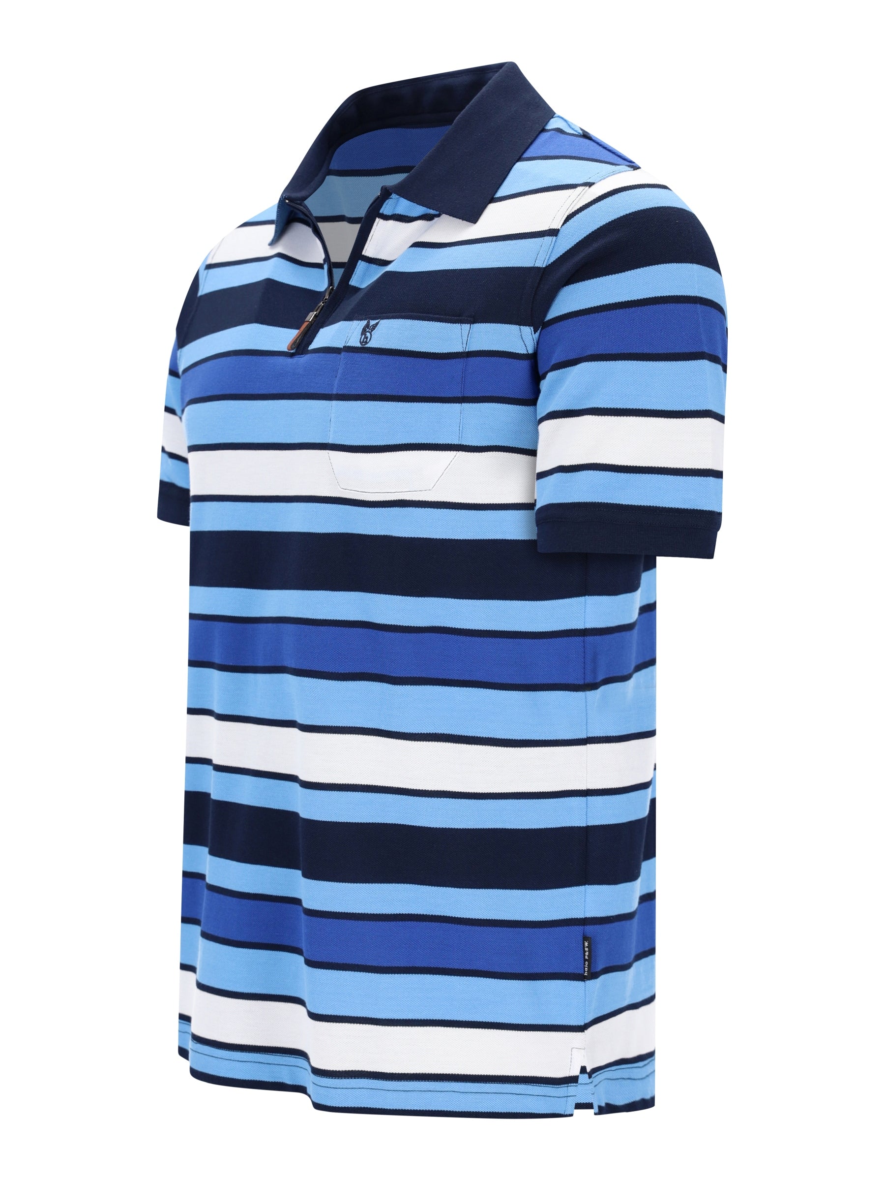 Pikeepolo in garngefärbtem Streifendessin allover, blau-weiß gestreift