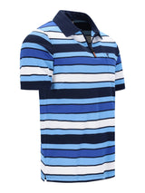 Herren Pikeepolo in garngefärbtem Streifendessin allover, Blau-Weiß