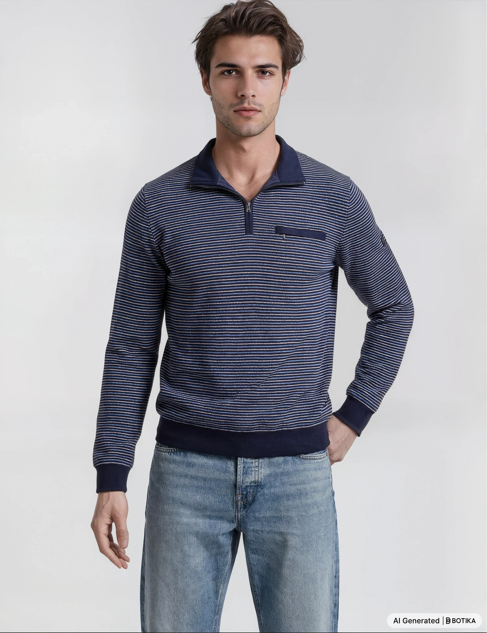 Navyblauer und weiß gestreifter half-zip sweatshirt mit finelinerstreifen allover in stay fresh-qualität