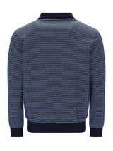 Marineblaues und weißes gestreiftes Poloshirt mit Kragen.