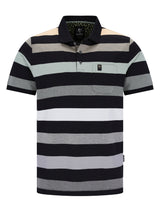 Pikee-Polo garngefärbter Blockringel-Allover, schwarz-grau-weiß gestreift