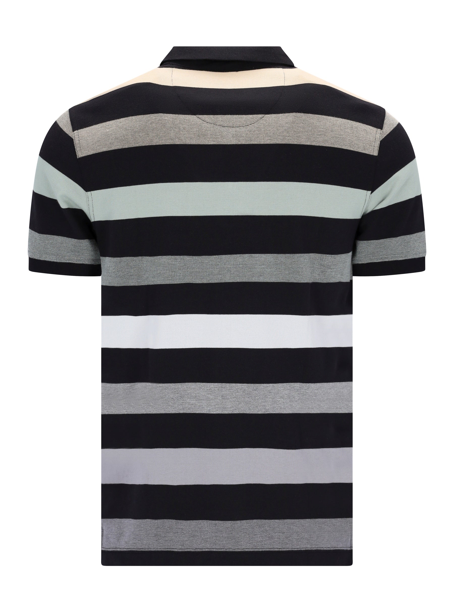 Pikee-Polo garngefärbt Blockringel allover schwarz-grau-weiß