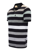 Pikee-Polo garngefärbt Blockringel-Allover schwarz grau weiß gestreift