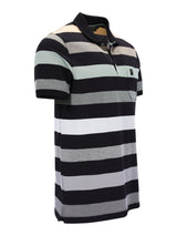 Pikee-Polo garngefärbt Blockringel-Allover, schwarz-weiß-grau gestreift