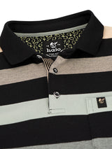 Schwarz-graue Blockringel-Pikee-Polo mit Markenkragenetikett