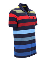 Vibrantes Pikee-Polo garngefärbt Blockringel Navy Rot Hellblau Olivgrün Gelbkragen