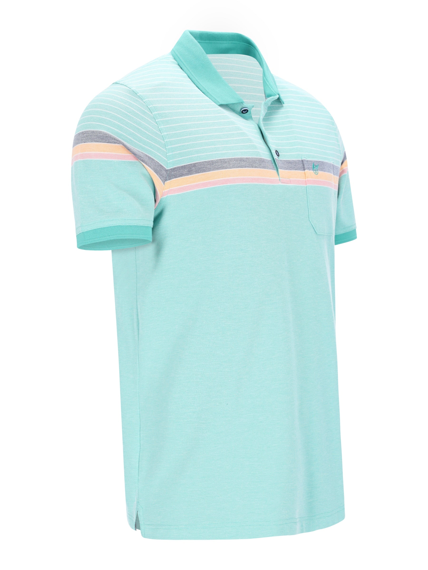 Pikee-Polo in Dessinmix hellteal mit Grau-Pfirsich-Weiß-Streifen