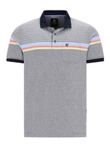 Graue Pikee-Polo Dessinmix mit navy Kragen, pastellfarbenem Streifenband