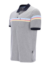 Graue Pikee-Polo Dessinmix mit Navy-Kragen, pastellfarbenem Streifen