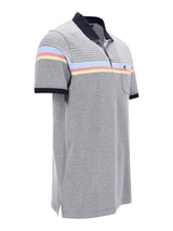 Graue Pikee-Polo Dessinmix mit navy Kragen, pastellgestreiften Schultern