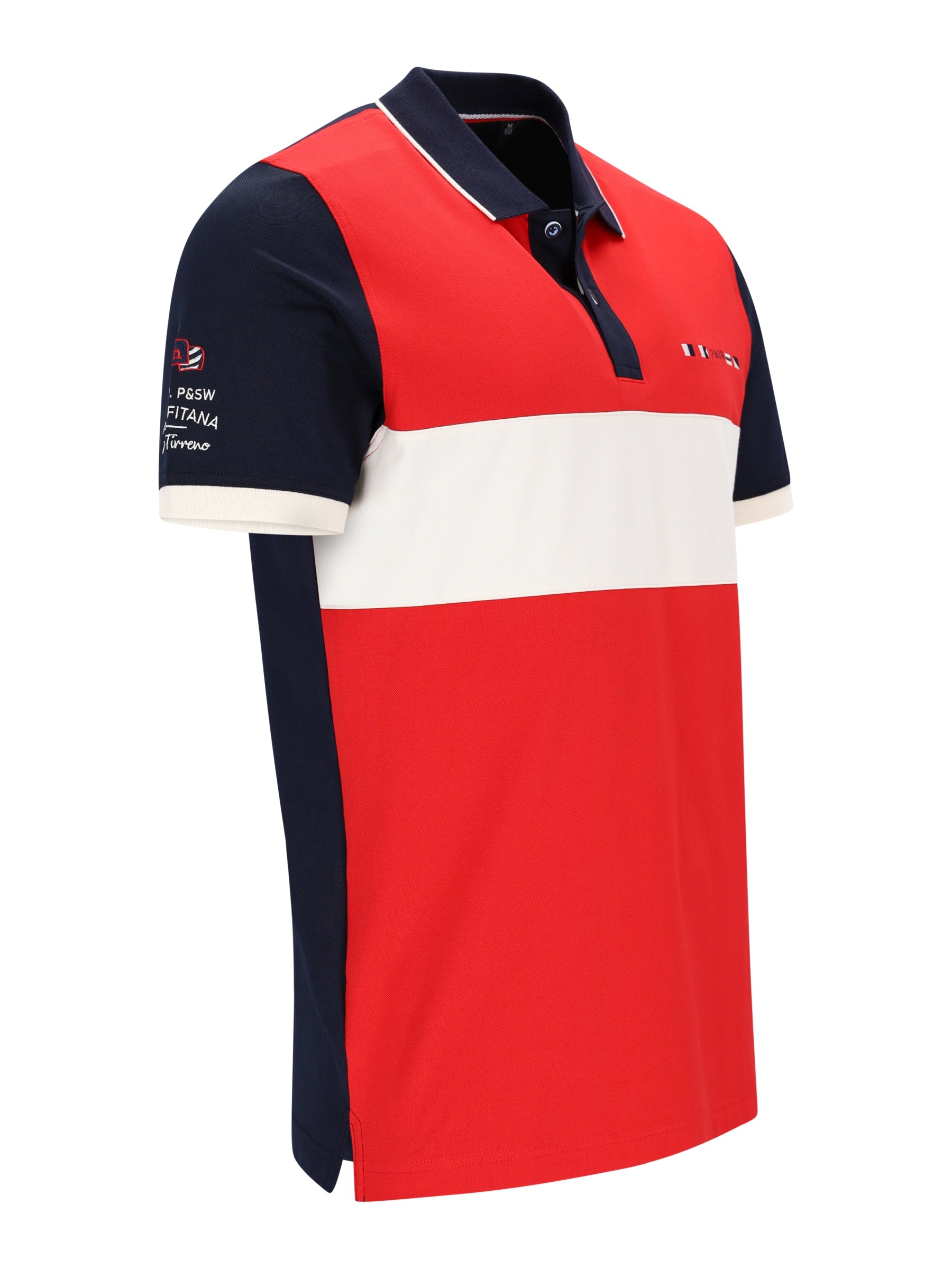 Roter, marineblauer und weisser Flächenteiler-Poloshirt Pikee stay fresh