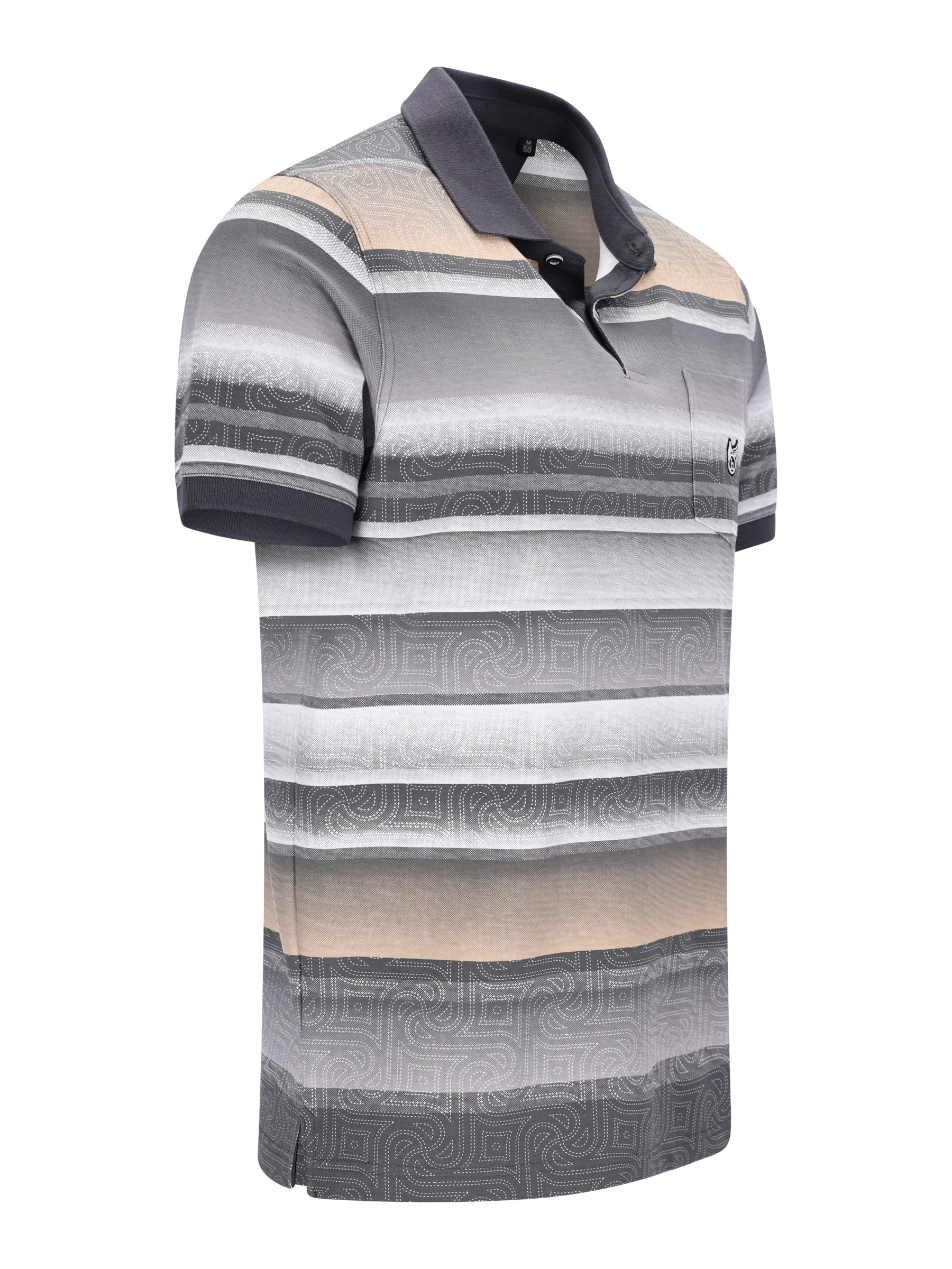 Feinpikee-Poloshirt mit Alloverdruck in stay fresh-Qualität, graue Streifen