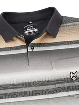 Feinpikee-Poloshirt mit Alloverdruck, schwarzer Kragen, Streifenmuster