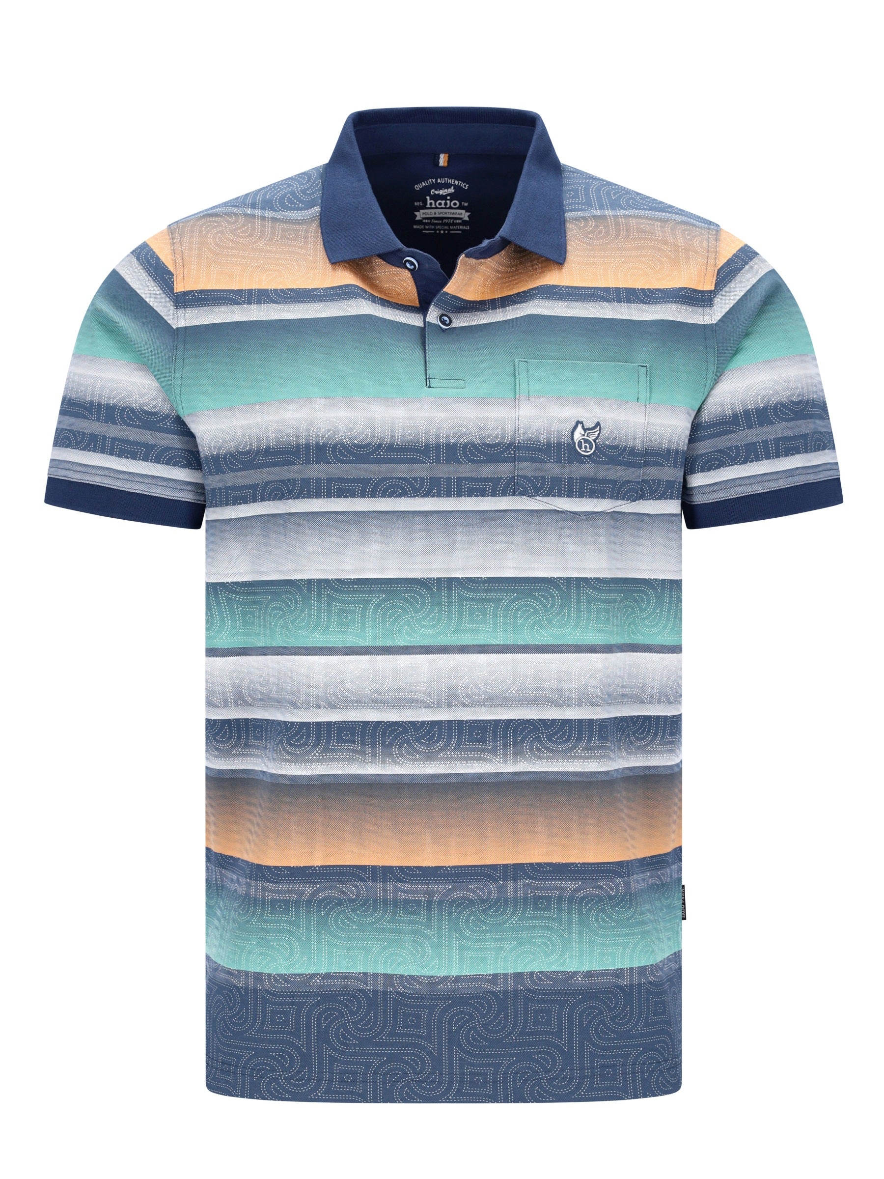 Feinpikee-Poloshirt mit Alloverdruck in Stay-Fresh-Qualität, teal-blau-beige Streifen