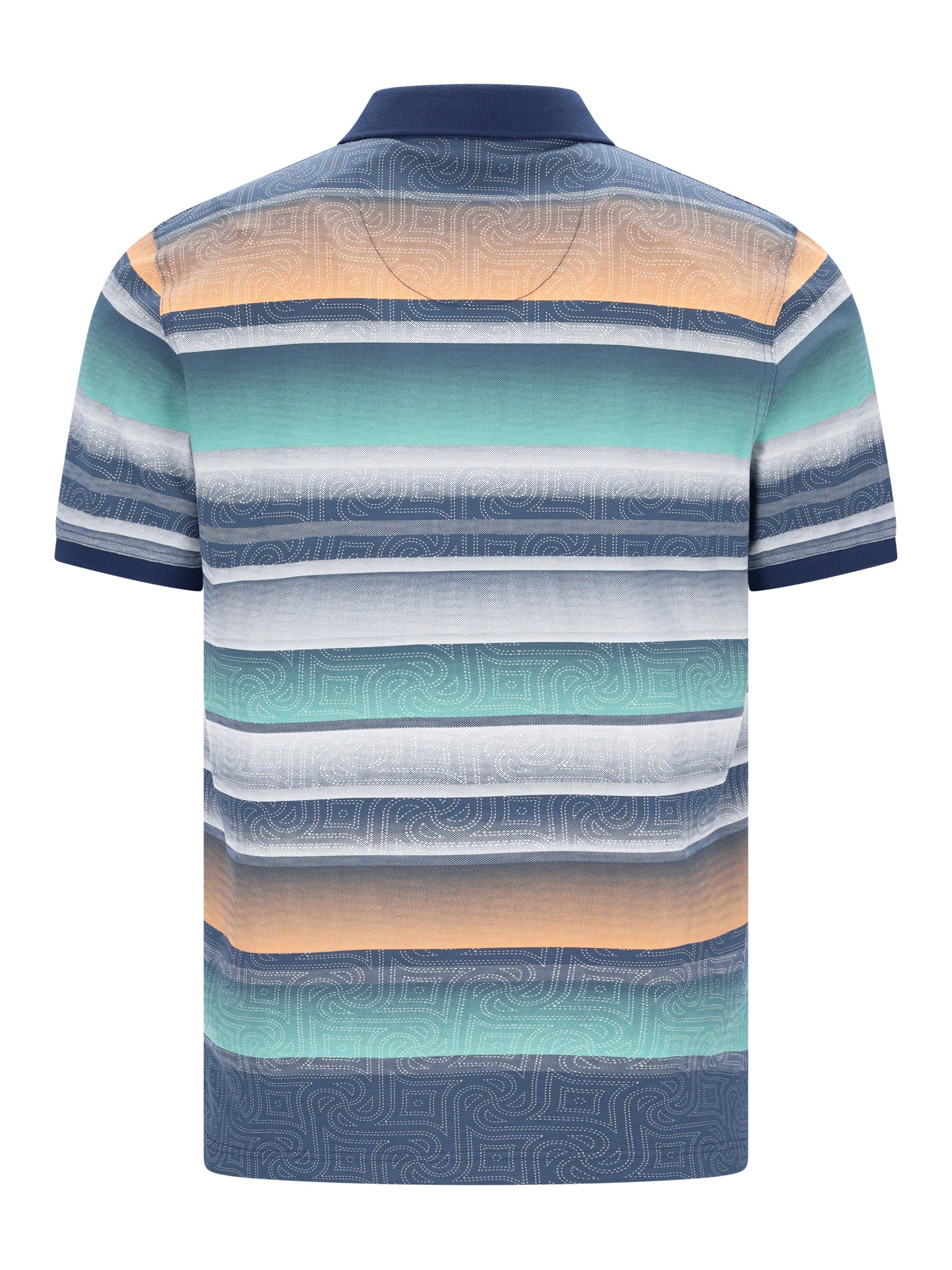 Feinpikee-Poloshirt mit Alloverdruck in Stay-Fresh-Qualität, teal-blau-orange Streifen