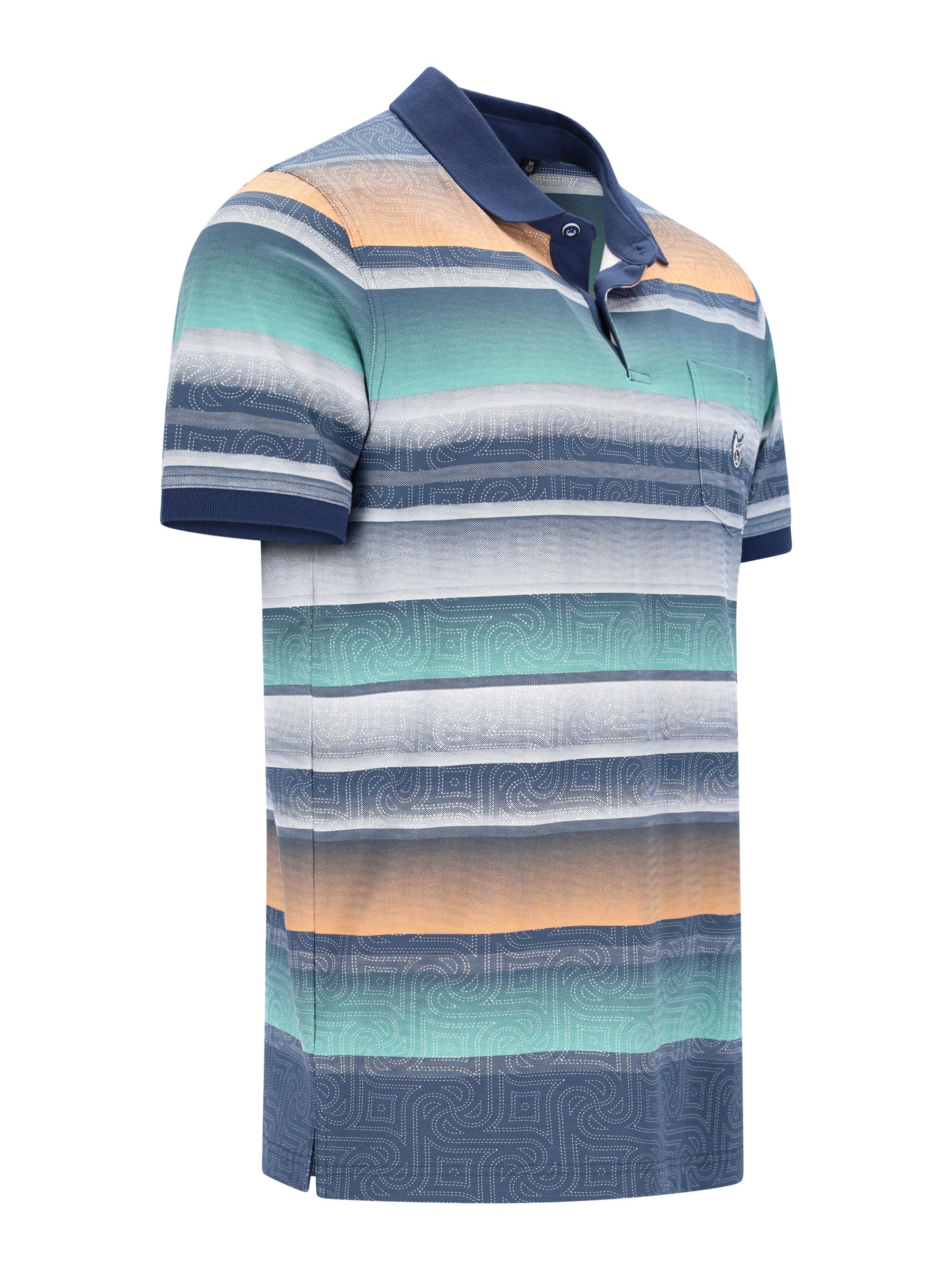 Feinpikee-Poloshirt mit Alloverdruck in Stay-Fresh-Qualität, Streifenmuster