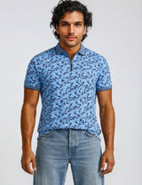 Poloshirt mit floralem Alloverdruck in Stay-Fresh-Qualität, blau mit Blattmotiven