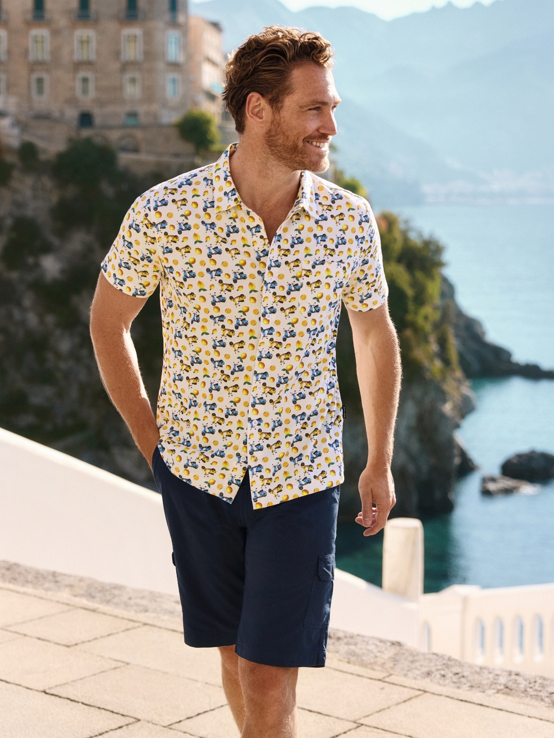 durchgeknöpftes Jerseyhemd mit Alloverdruck - stay fresh-Qualität