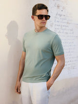 Blouson-Stil T-Shirt einfarbig hellgrün aus reiner Baumwolle, Vorderseite