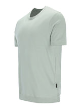 Glatte hellgraue Kurzarm-T-Shirt im Blousonstil aus reiner Baumwolle