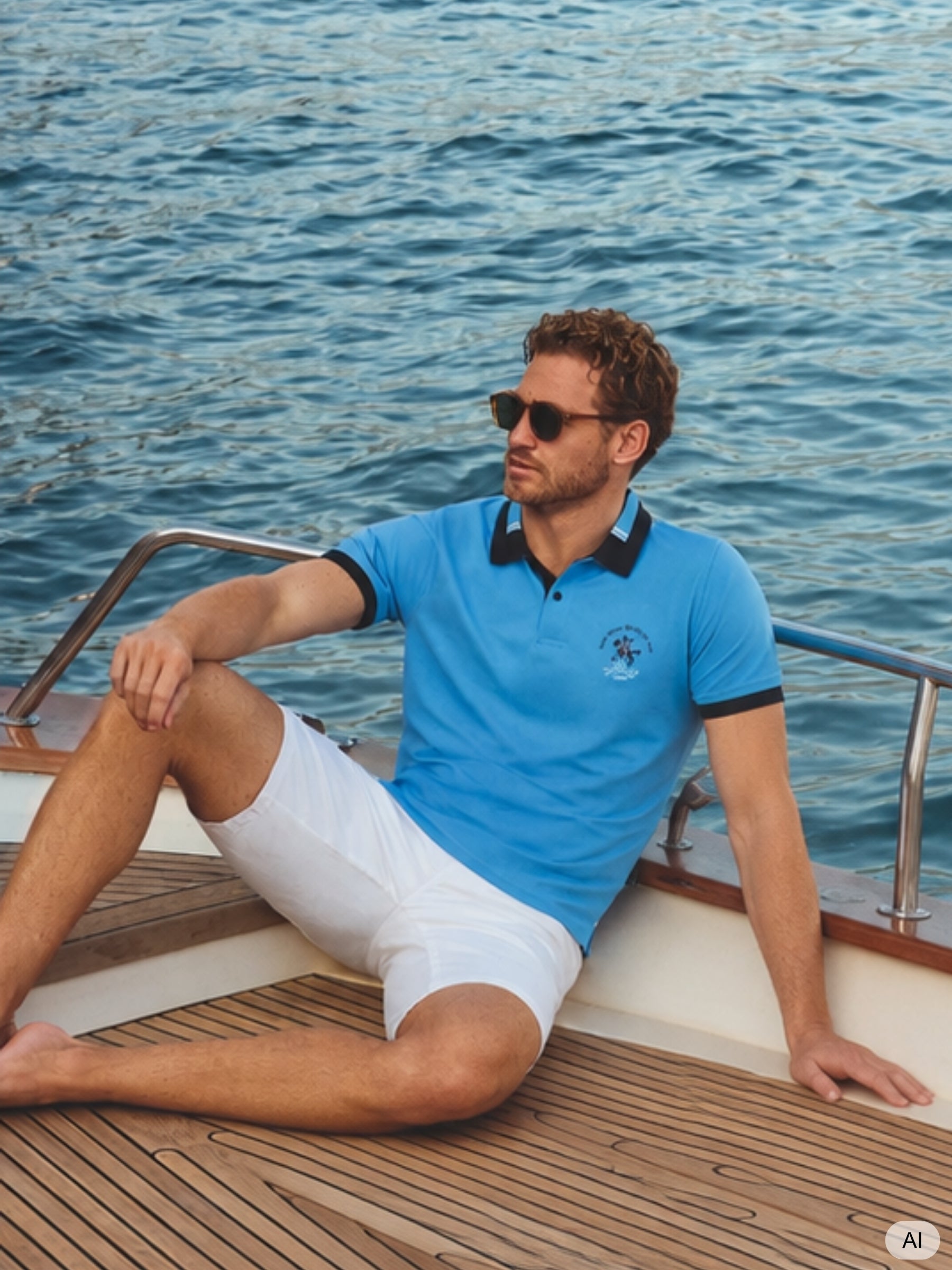 Hellblaues pikee-polo mit schwarzem kragen und dezenter bruststickerei in stay fresh-qualität von hajo mode