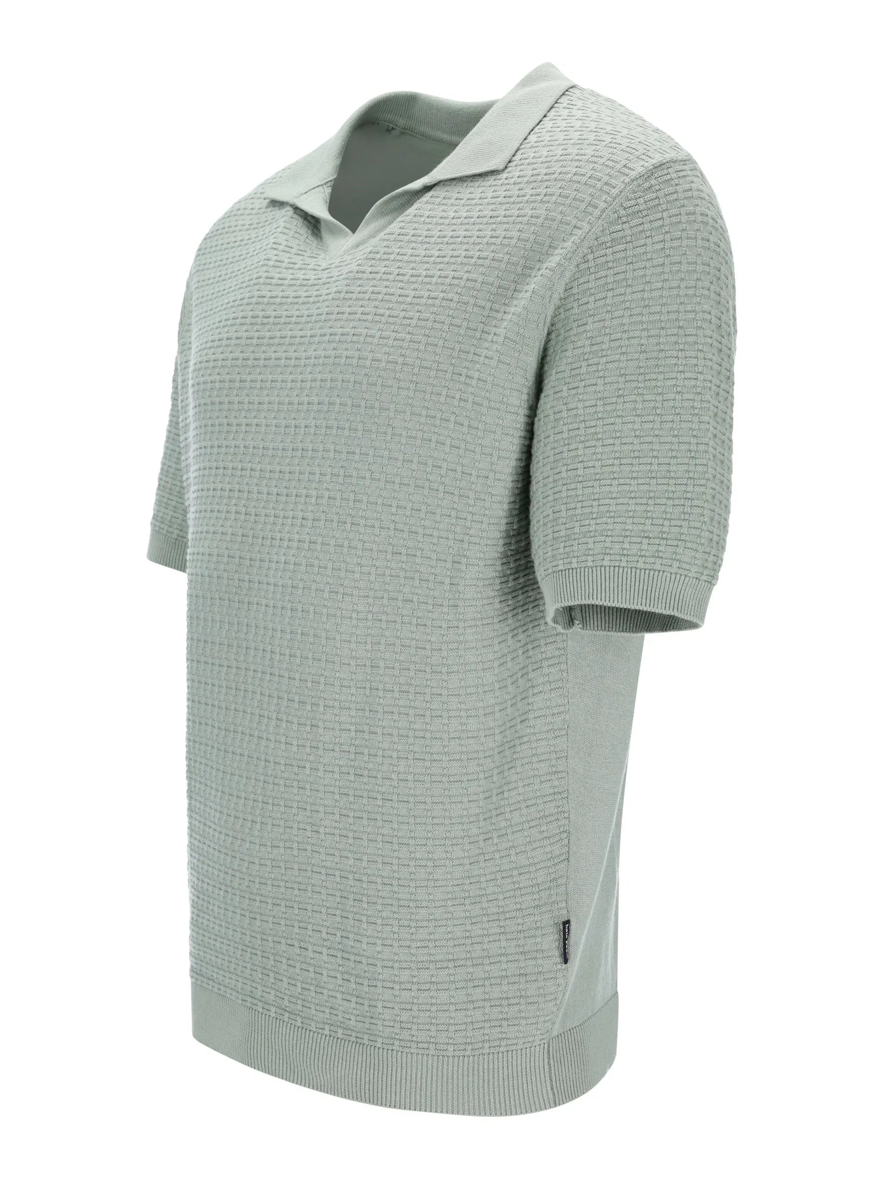 Strick-Polo mit Skipperkragen in Blousonoptik, hellgrau, Waffelstruktur