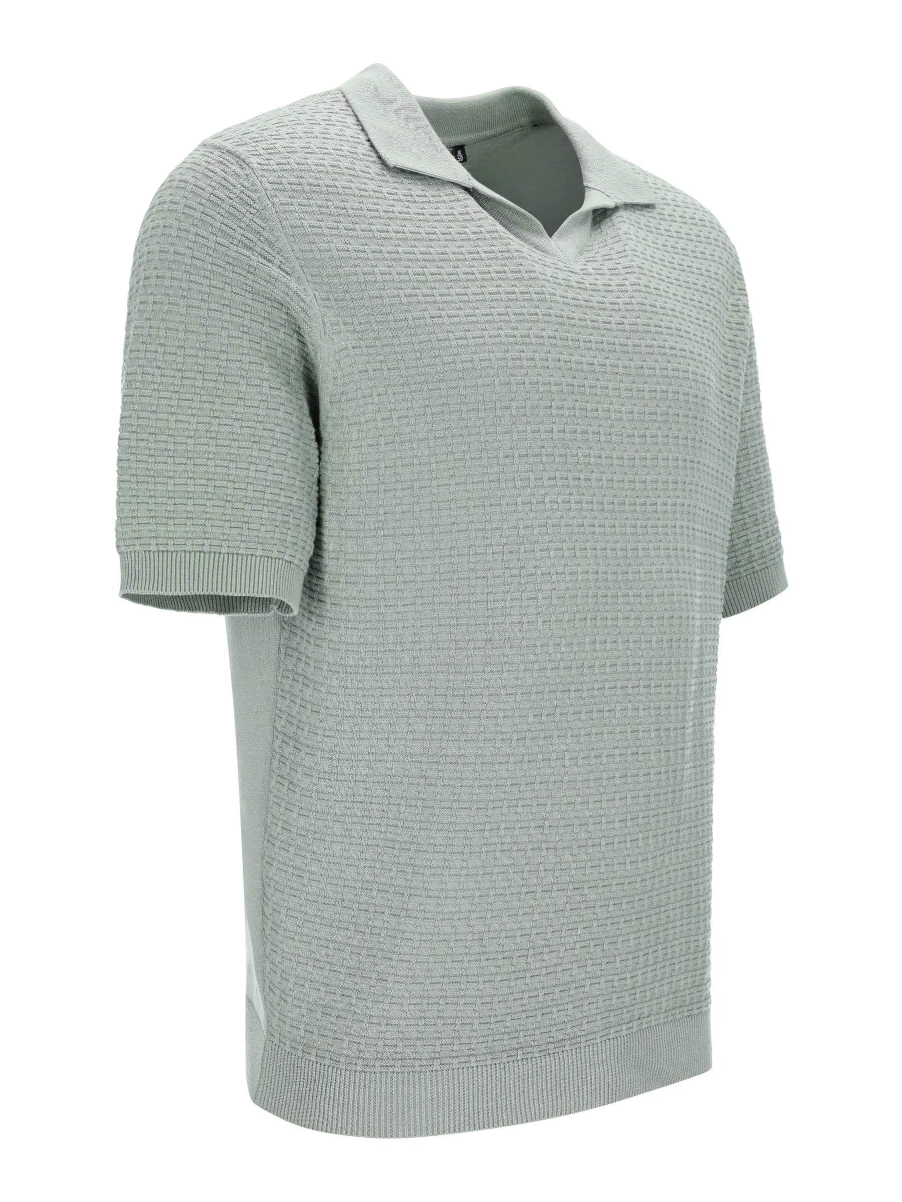 Helles graues Strick-Polo mit Skipperkragen und Blousonoptik, gerippte Bündchen