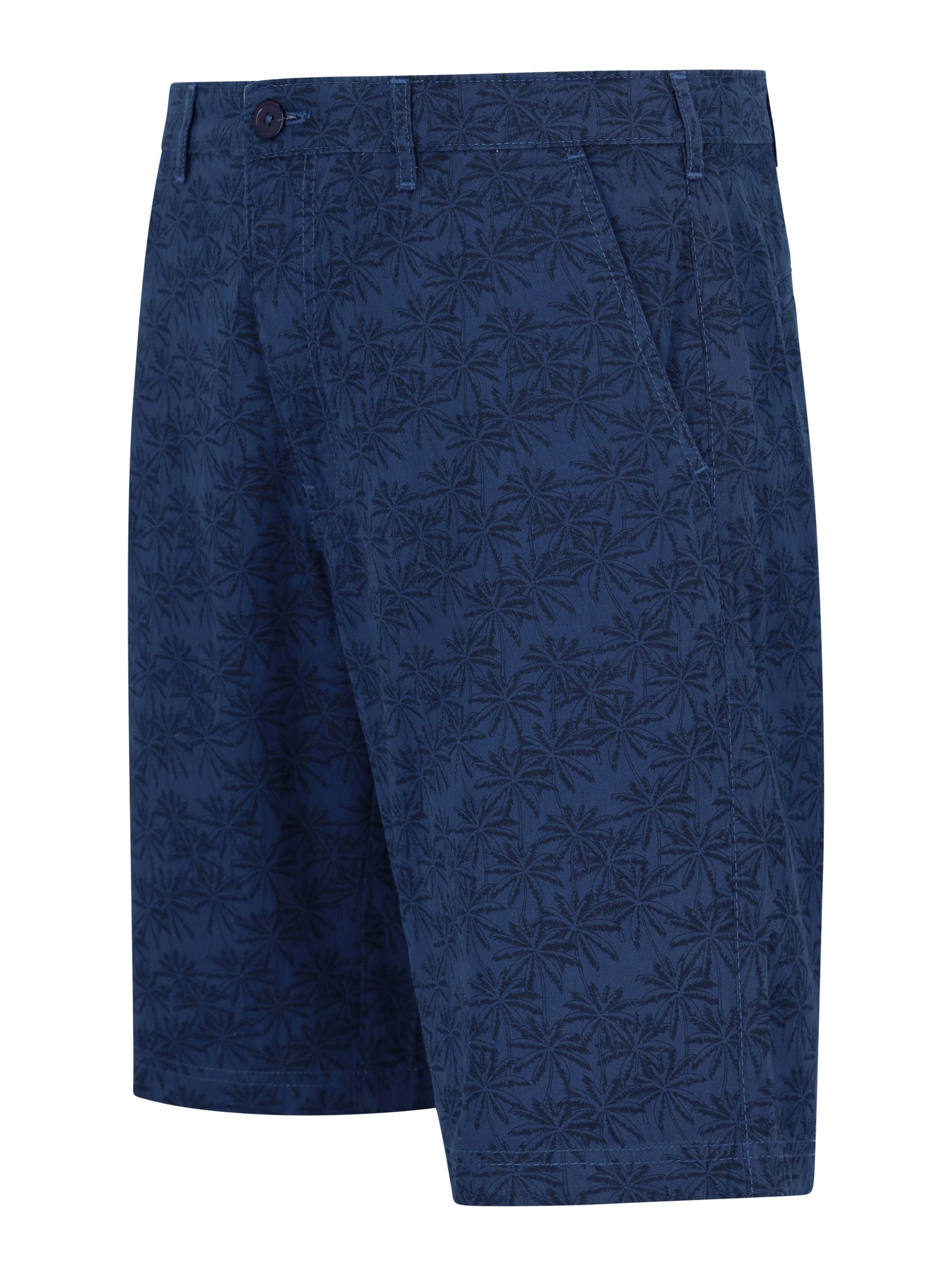 Elastische Bermudashort allover bedruckt in dunklem Blau mit dezentem Blumenmuster