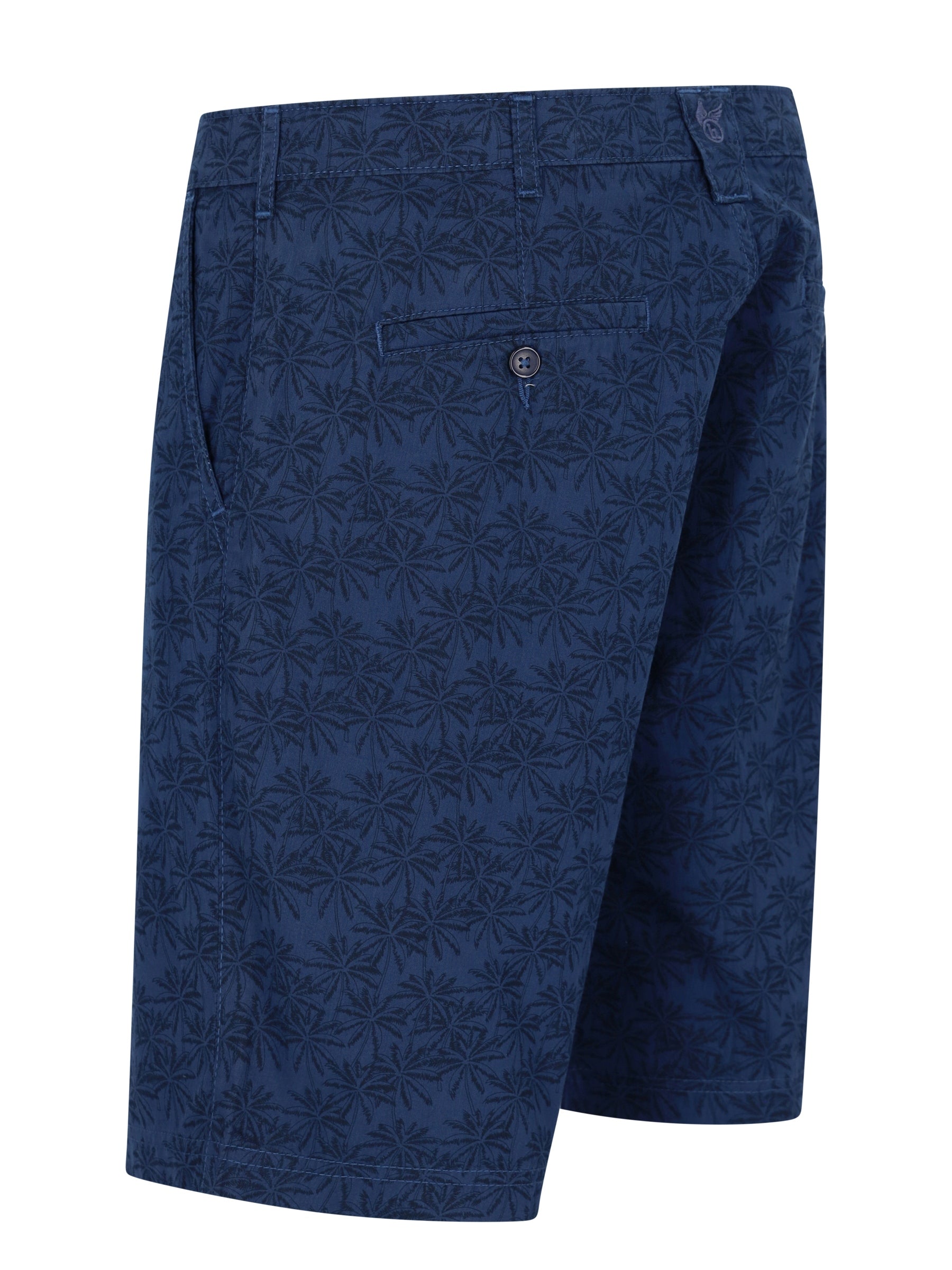 Elastische Bermudashort allover bedruckt in dunklem Blau mit dezentem Blumenmuster