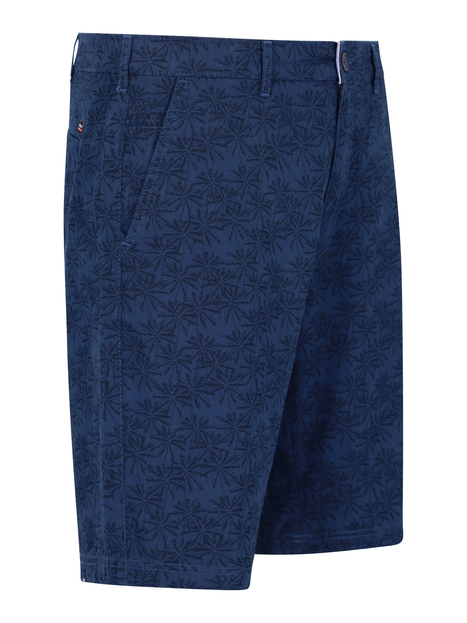 Elastische Bermudashort allover bedruckt in dunkelblau mit navy Blumenmuster