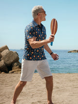 Holzpadel mit blauem Griff, Zweifarbiges Holz, glatte Oberfläche