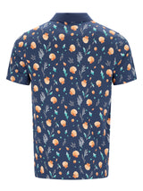 Navyblaues Poloshirt mit maritimem Alloverdruck aus Baumwolle