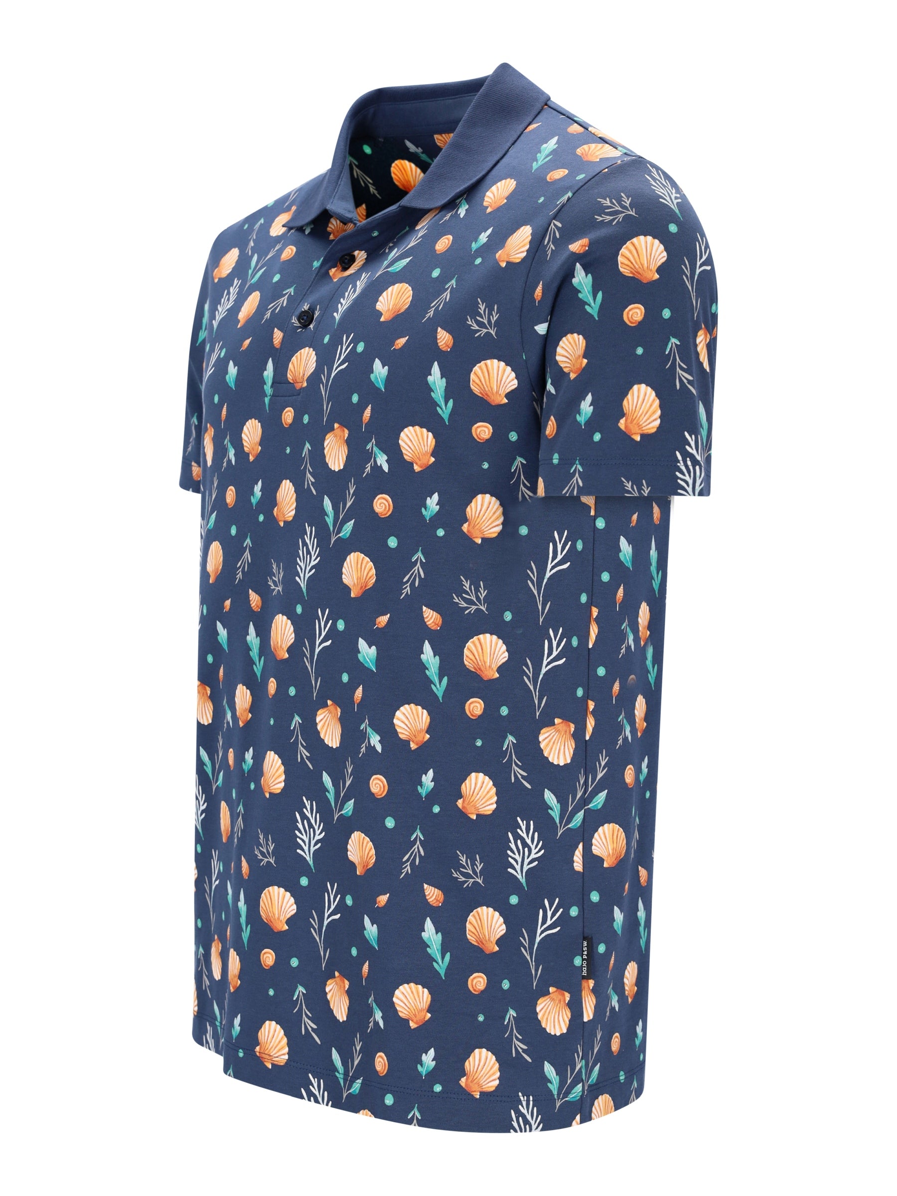 Navyblaues Poloshirt mit maritimem Alloverdruck aus 100% Baumwolle