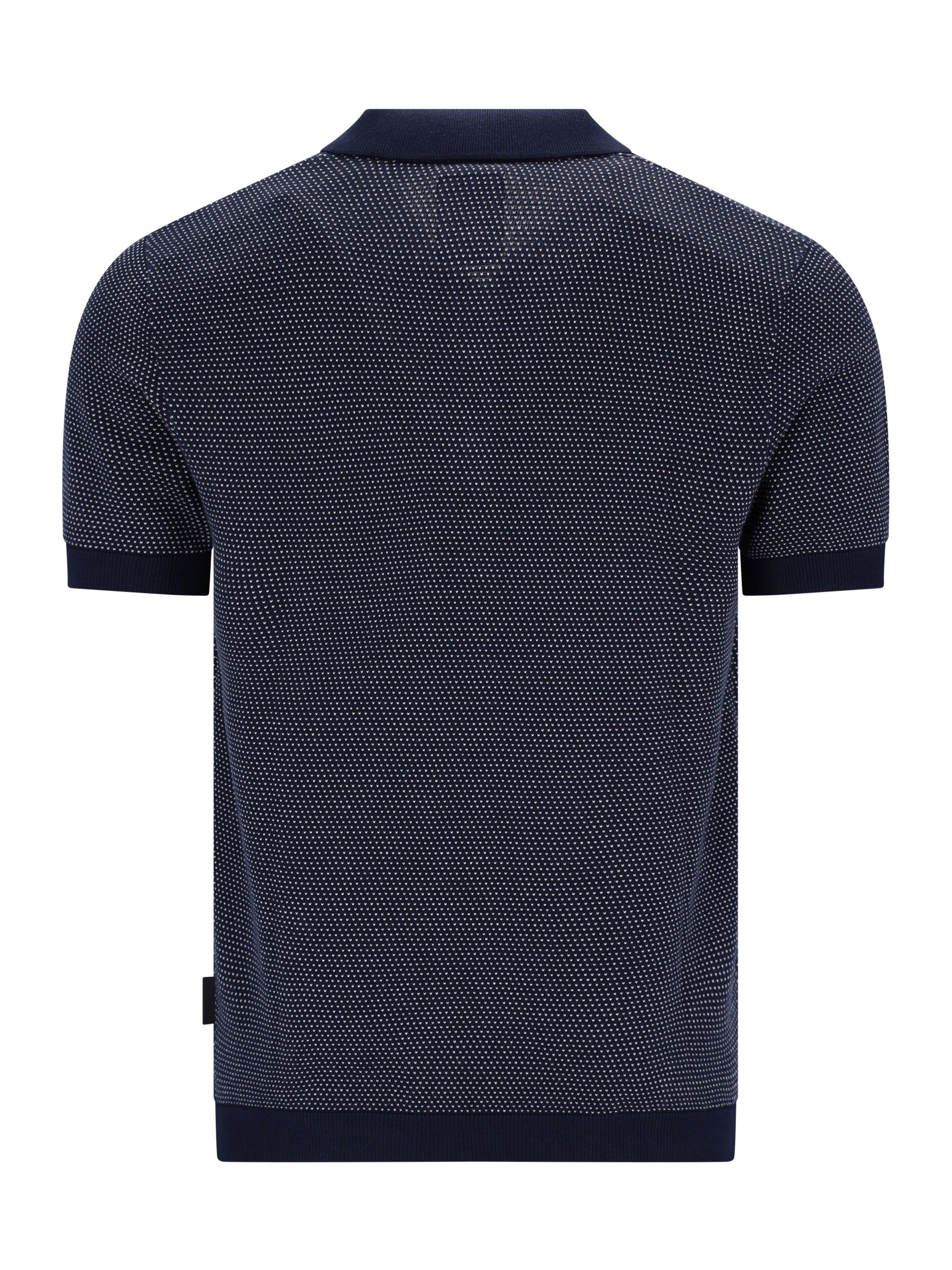 Strickpolo in Blousonform mit Allover-Jacquard, marineblau mit weißem Punktmuster