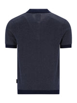 Strickpolo in Blousonform mit Allover-Jacquard, marineblau mit weißem Punktmuster