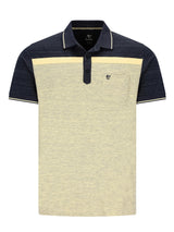 Poloshirt in Popcorn-Struktur navyblau-beige mit Creme-Streifen