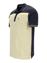Navy-beige Blockpoloshirt Popcorn-Struktur Allover mit Logo