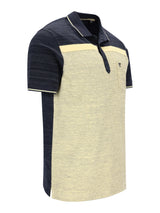 Poloshirt Popcorn-Struktur Navy-Beige Blockstreifen Vorderseite