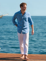 Chambray-Hemd aus Leinen mit under Button-Down-Kragen