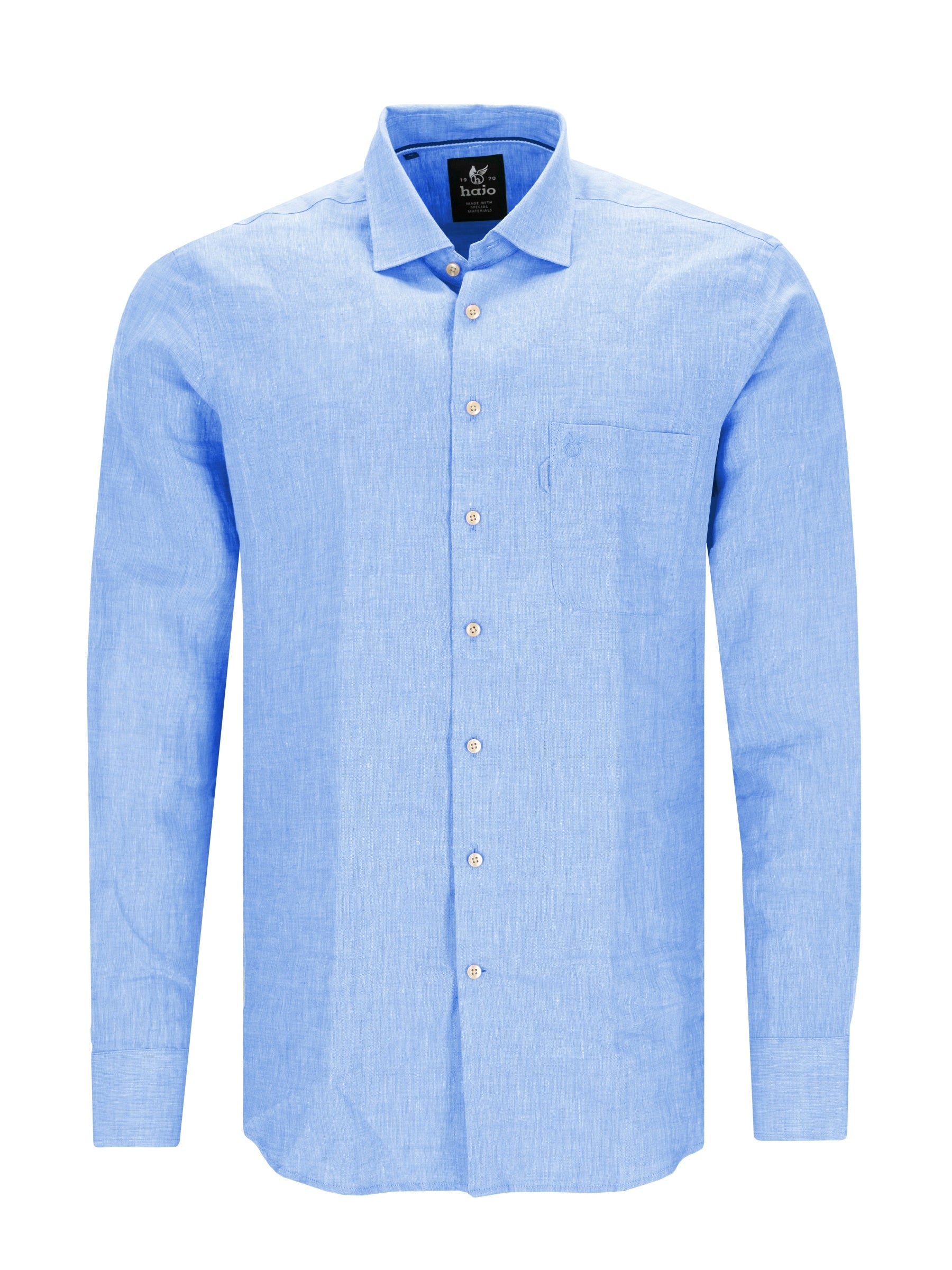 Chambray-Hemd aus Leinen mit under Button-Down-Kragen